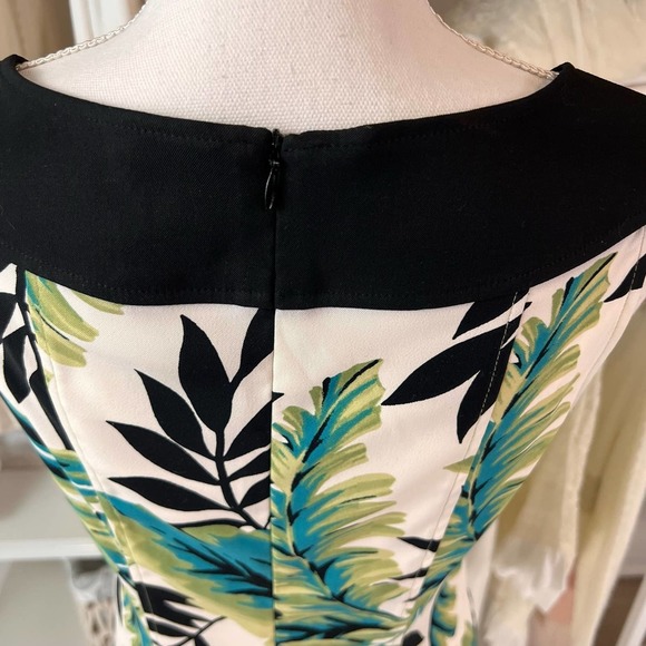 AB Studio bold Leaf pattern Midi dress. Retro 60's style. Sz. 6. #0452 - Picture 4 of 9